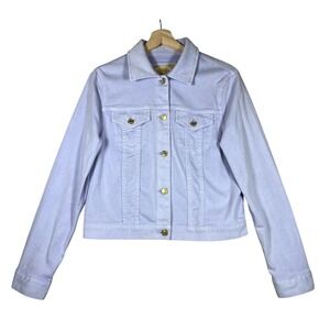 Michael Kors Denim Jacket Women's M LAVENDER‎ Gold Button Front Crop Y2K